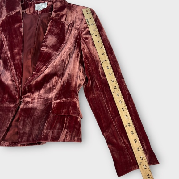 VINTAGE Alberto Makali Y2K Women Silk Velvet Jacket Burgundy Romantic Whimsigoth - Picture 14 of 15